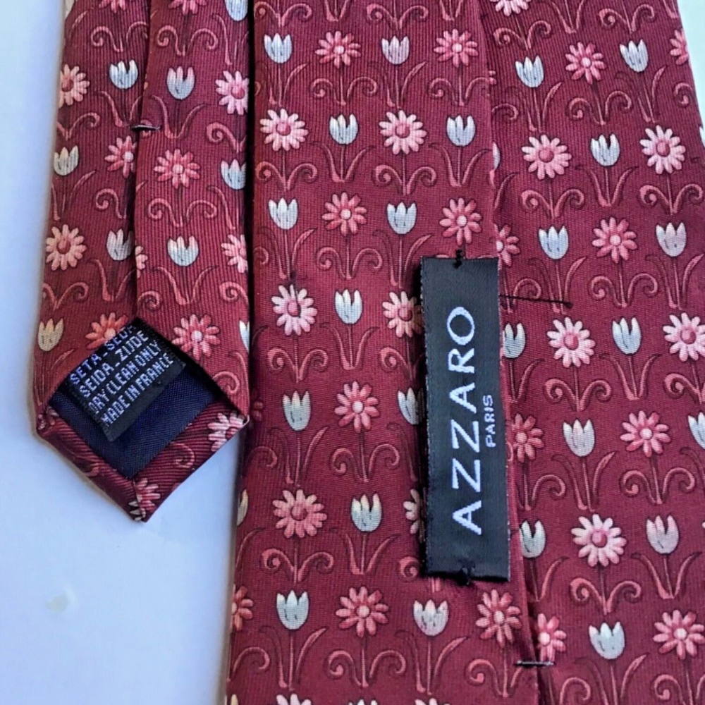 AZZARO Paris red  , mini floral print all silk Tie.made in France 🇫🇷